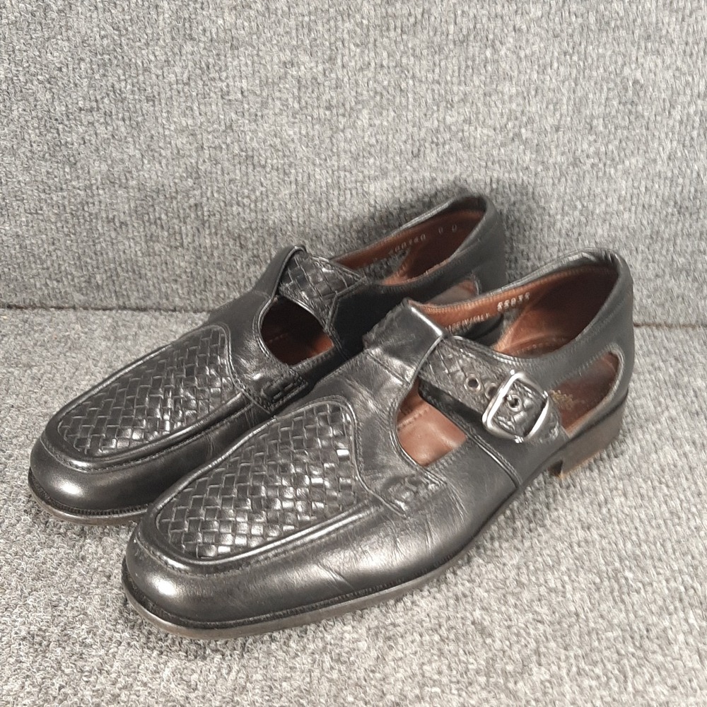 E.T. Wright Woven Leather Fisherman Sandals 55835 Men's 8 D Made In Italy Black
